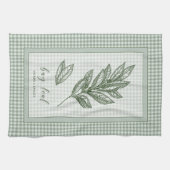 Bay Leaf Herb Kitchen Towel – Green Gingham Border Theedoek (Horizontaal)