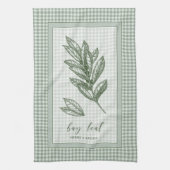 Bay Leaf Herb Kitchen Towel – Green Gingham Border Theedoek (Verticaal)