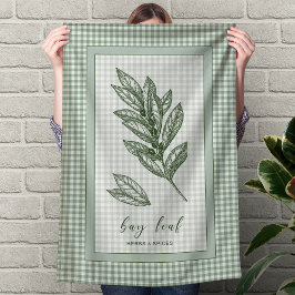 Bay Leaf Herb Kitchen Towel – Green Gingham Border Theedoek