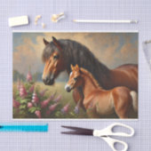 Bay Mare met een Veulen Wildflowers Decoupage Tissuepapier (Craft)