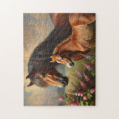 Bay Mare met een veulen Wildflowers Schilderij Legpuzzel (Verticaal)