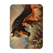 Bay Mare met een veulen Wildflowers Schilderij Magneet (Verticaal)