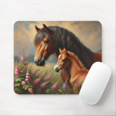 Bay Mare met een veulen Wildflowers Schilderij Muismat (Met muis)