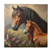 Bay Mare met een veulen Wildflowers Schilderij Tegeltje (Voorkant)