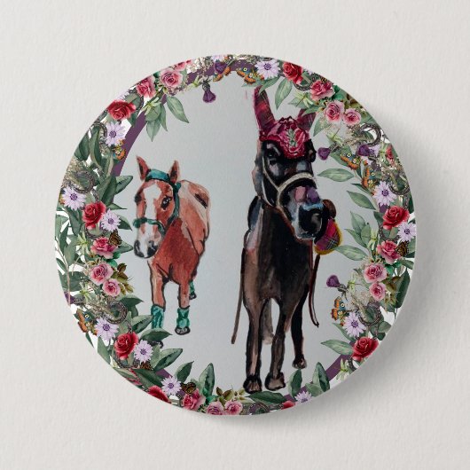 Bay Mare rozen Paard Button (Voorkant)