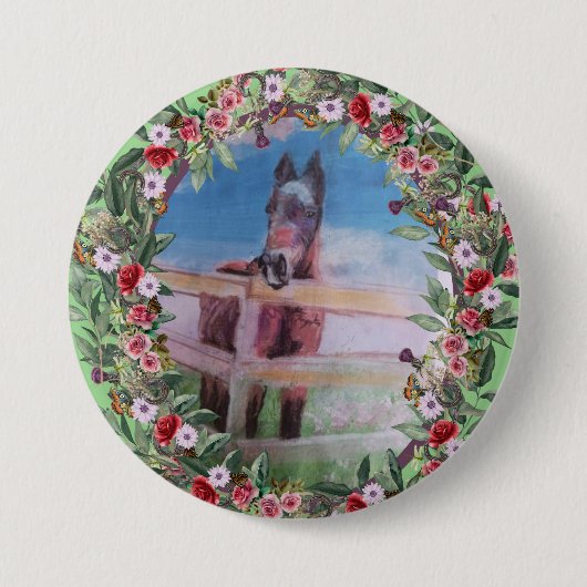 Bay Mare rozen Paard Button (Voorkant)