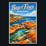 Bay of Fires Tasmania - Vintage Travel Poster<br><div class="desc">The Bay of Fires in Tasmania,  Australia is one of the most unique places in the world and is a must see on any Tasmanian itinerary.

Located on Tasmania's east coast,  the bright orange coloured rocks,  crystal clear waters of the rock pools,  and pristine beaches will leave you breathless.</div>