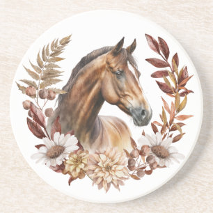 Bay Paard Herfst krans Zandsteen Onderzetter