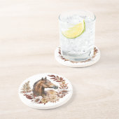 Bay Paard Herfst krans Zandsteen Onderzetter (Zijkant)