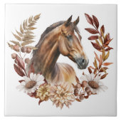 Bay Paard Herfstkrans Tegeltje (Voorkant)