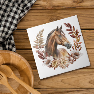 Bay Paard Herfstkrans Tegeltje