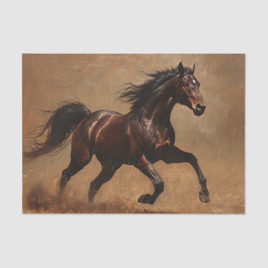 Bay Paard Running Oil Painting Decoupage Tissuepapier (Voorkant)