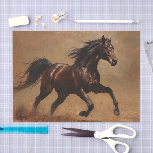 Bay Paard Running Oil Painting Decoupage Tissuepapier (Craft)