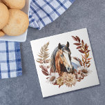 Bay Paint Paard Herfstkrans Tegeltje<br><div class="desc">Een prachtig portret van een baai bruin en wit Verf Paard is geplaatst in het midden van een herfst krans in tinten van kaneel bruin,  bruin en crème. Het ontwerp van het paard en de krans is op een witte achtergrond geplaatst.</div>