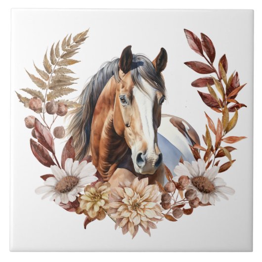  Bay Paint Paard Herfstkrans Tegeltje (Voorkant)