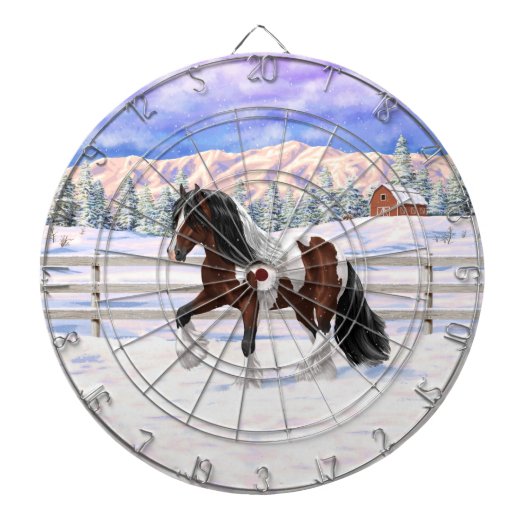 Bay Pinto Brown Skewbald Gypsy Vanner Tinker Horse Dartbord (Voorkant)