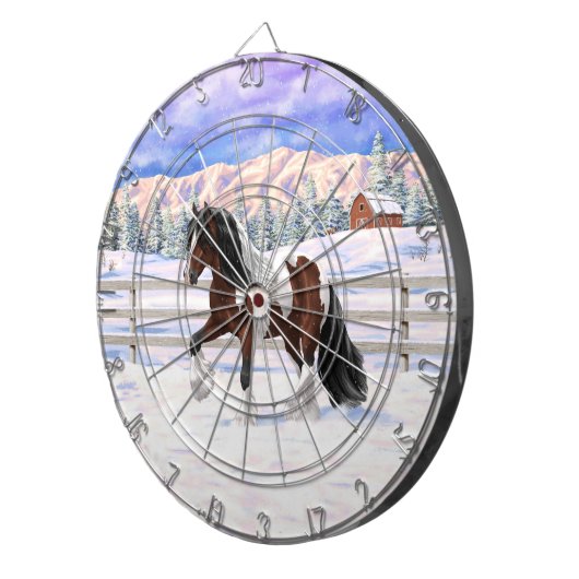 Bay Pinto Brown Skewbald Gypsy Vanner Tinker Horse Dartbord (Voorkant Rechts)