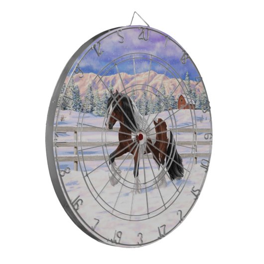 Bay Pinto Brown Skewbald Gypsy Vanner Tinker Horse Dartbord (Voorkant Links)