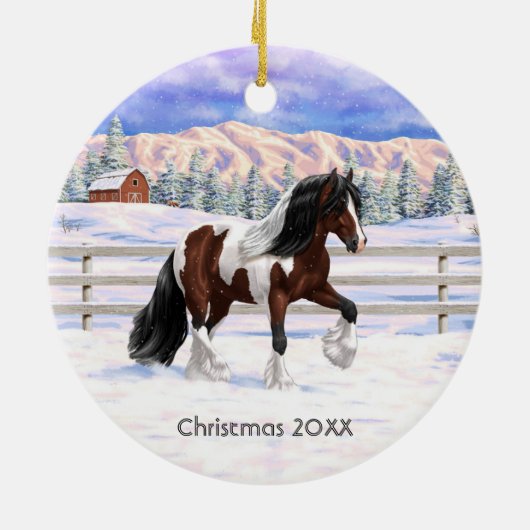 Bay Pinto Brown Skewbald Gypsy Vanner Tinker Horse Keramisch Ornament (Achterkant)