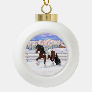 Bay Pinto Brown Skewbald Gypsy Vanner Tinker Horse Keramische Bal Ornament