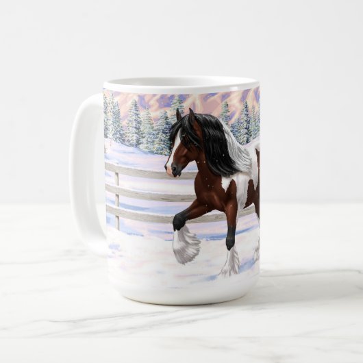 Bay Pinto Brown Skewbald Gypsy Vanner Tinker Horse Koffiemok (Voorkant links)