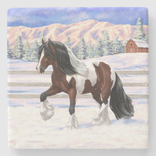 Bay Pinto Brown Skewbald Gypsy Vanner Tinker Horse Stenen Onderzetter