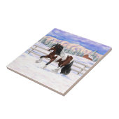 Bay Pinto Brown Skewbald Gypsy Vanner Tinker Horse Tegeltje (Zijkant)