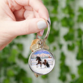 Bay Pinto Gypsy Vanner Draft Horse In Snow Sleutelhanger (Hand)