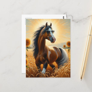 Bay Pinto Paard in een zonnebril Briefkaart