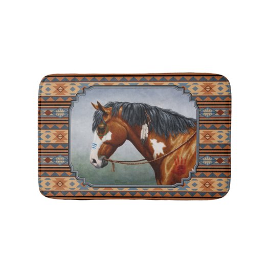 Bay Pinto War Horse Southwestern Design Badmat (Voorkant)