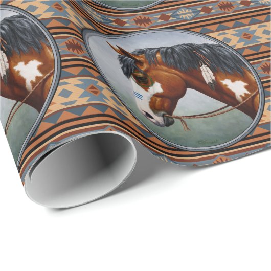 Bay Pinto War Horse Southwestern Design Cadeaupapier (Rol Hoek)
