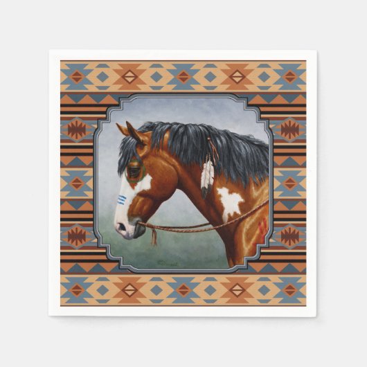Bay Pinto War Horse Southwestern Design Servet (Voorkant)