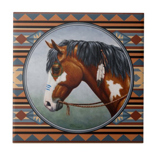 Bay Pinto War Horse Southwestern Design Tegeltje (Voorkant)