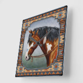 Bay Pinto War Horse Southwestern Design Vierkante Klok (Hoek)