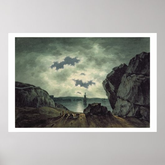Bay Scene in Moonlight, 1787 (m/c boven potlood op Poster (Voorkant)