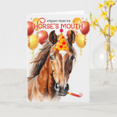 Bay Sorrel Paard Grappige Verjaardag Kaart (Gele Bloem)
