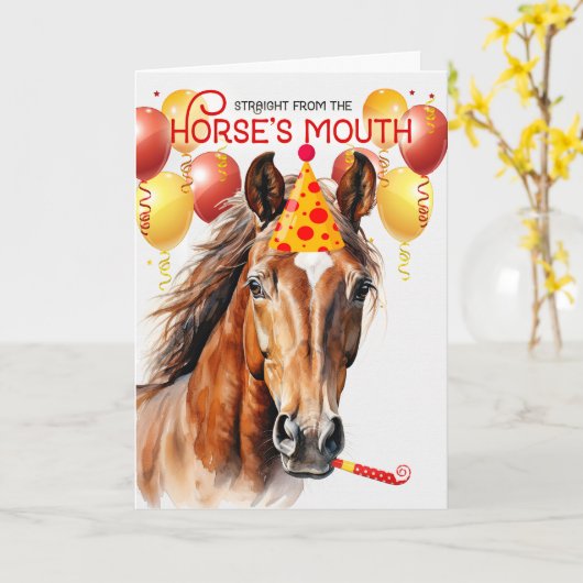 Bay Sorrel Paard Grappige Verjaardag Kaart (Gele Bloem)