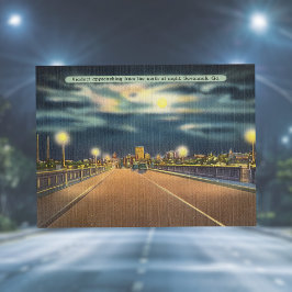 Bay Street Viaduct Night Savannah GA retro Briefkaart