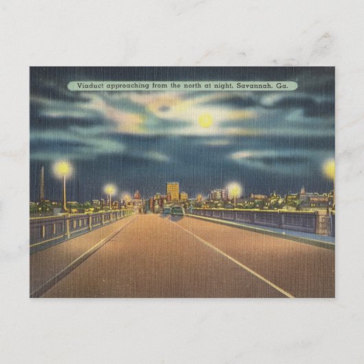Bay Street Viaduct Night Savannah GA retro Briefkaart (Voorkant)