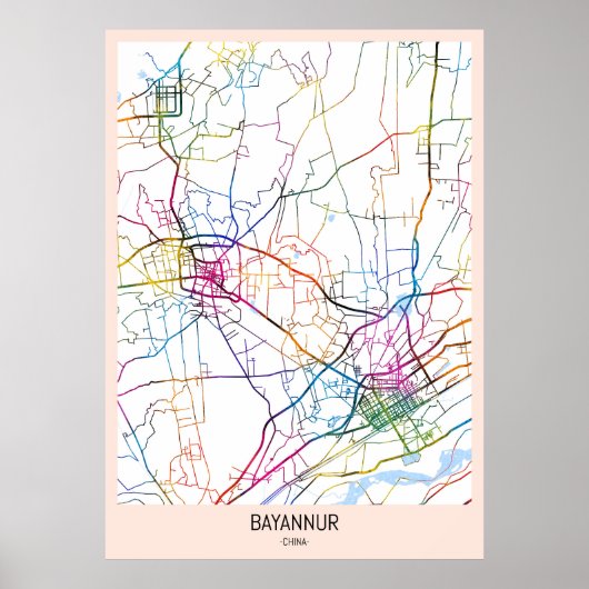 Bayannur China Stadkaart Poster (Voorkant)