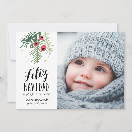 Bayas Rojas | Feliz Navidad Feestdagenkaart (Voorkant)