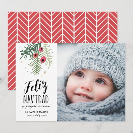 Bayas Rojas | Feliz Navidad Feestdagenkaart (Voorkant / Achterkant)