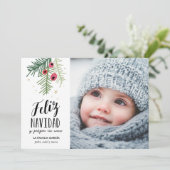 Bayas Rojas | Feliz Navidad Feestdagenkaart (Staand voorkant)