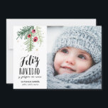 Bayas Rojas | Feliz Navidad Feestdagenkaart<br><div class="desc">Moderno van Diseño bedriegt una ilustración dibujados een manoy tipografía</div>
