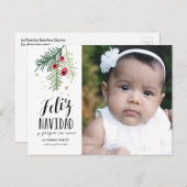 Bayas Rojas | Feliz Navidad | Tarjeta Post Feestdagenkaart (Voorkant / Achterkant)