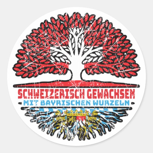 Bayern Bayrisch Schweizer Schweiz Baum Wurzel Ronde Sticker (Voorkant)