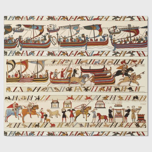 BAYEUX TAPESTRY 1066, NOORMAN KNIGHTS, VIKING SHIP CADEAUPAPIER (Vlak)