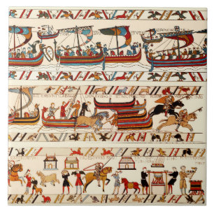 BAYEUX TAPESTRY 1066, NOORMAN KNIGHTS, VIKING SHIP TEGELTJE