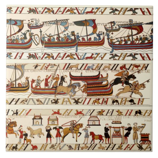 BAYEUX TAPESTRY 1066, NOORMAN KNIGHTS, VIKING SHIP TEGELTJE (Voorkant)