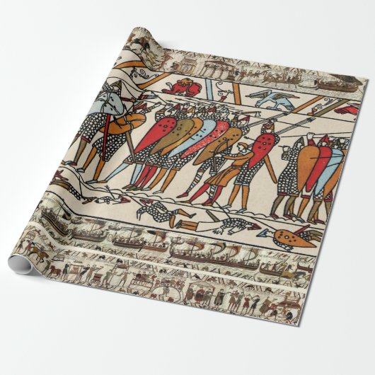 BAYEUX TAPESTRY, BATTLE OF HASTINGS,NORMAN KNIGHTS CADEAUPAPIER (Uitgerold)